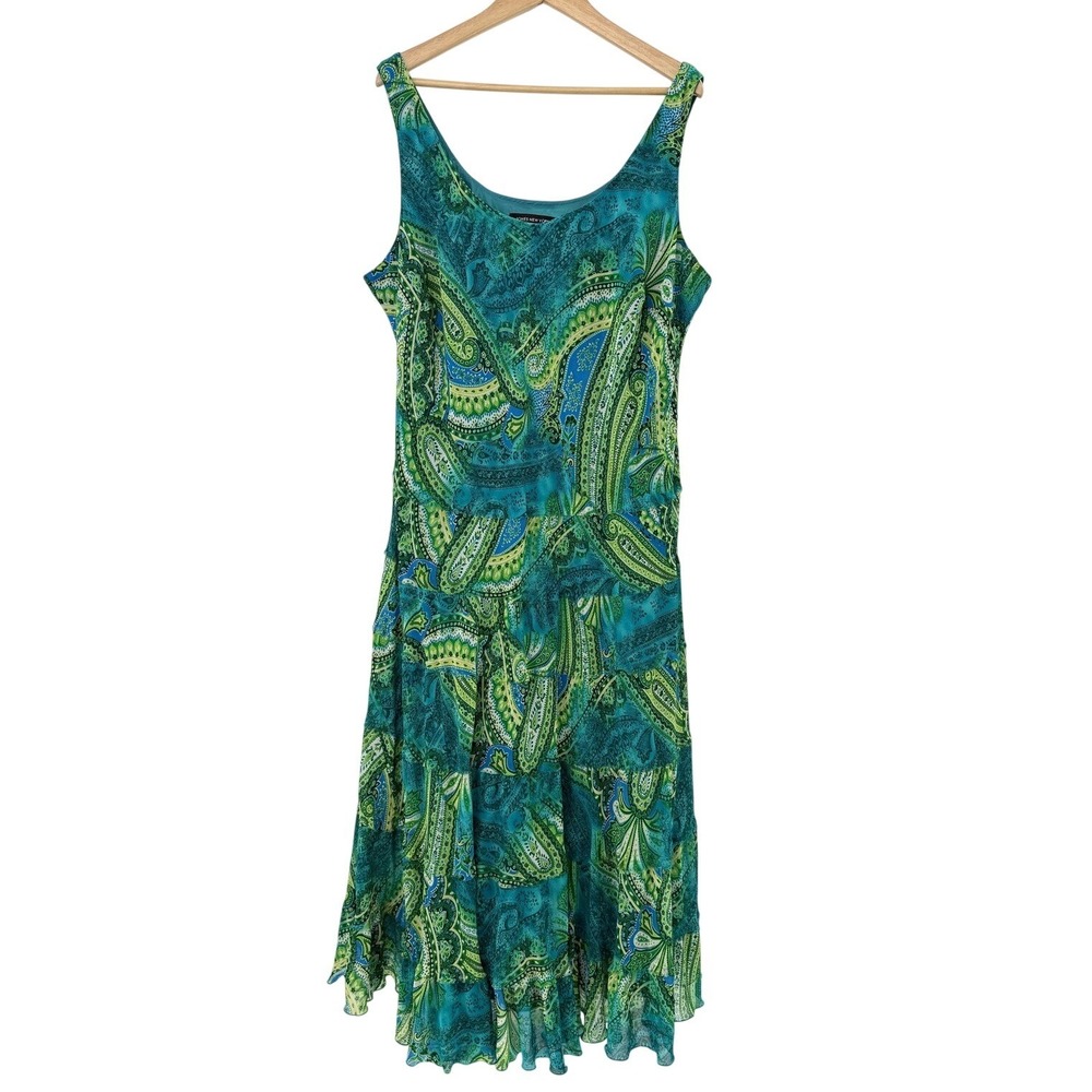 Jones New York Woman Teal Green Paisley Tiered Midi Dress 20W Sleeveless FLAW